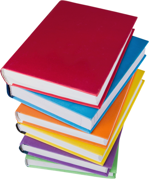 stack of different colored books