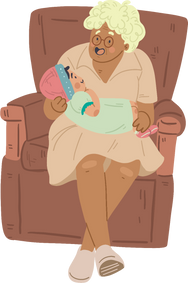Clean Cartoon Grandmother and Baby