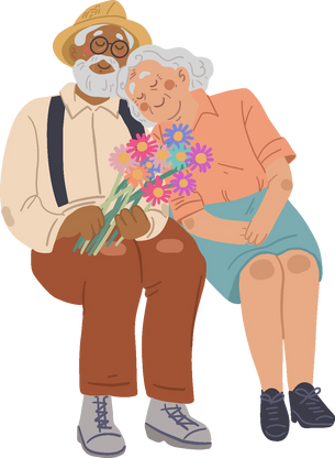 Clean Cartoon Old Couple Cuddling