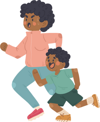 Clean Cartoon Mother and Son Jogging